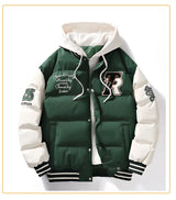 Winter Jacket Men's Two-piece  Hooded Cotton College Style Large Size Warm Baseball Varsity Jacket
