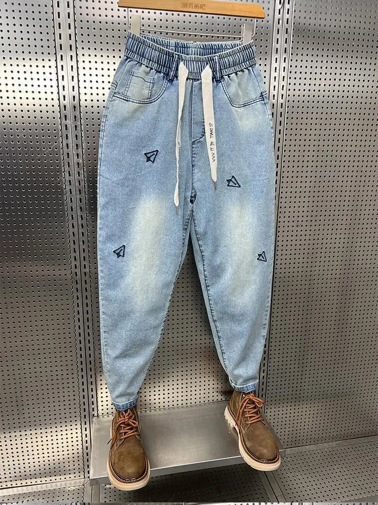 harem cargo jean man retro high street korean style straight leg loose trendy brand nine point jeans luxury brand mens clothing utility cargo pants