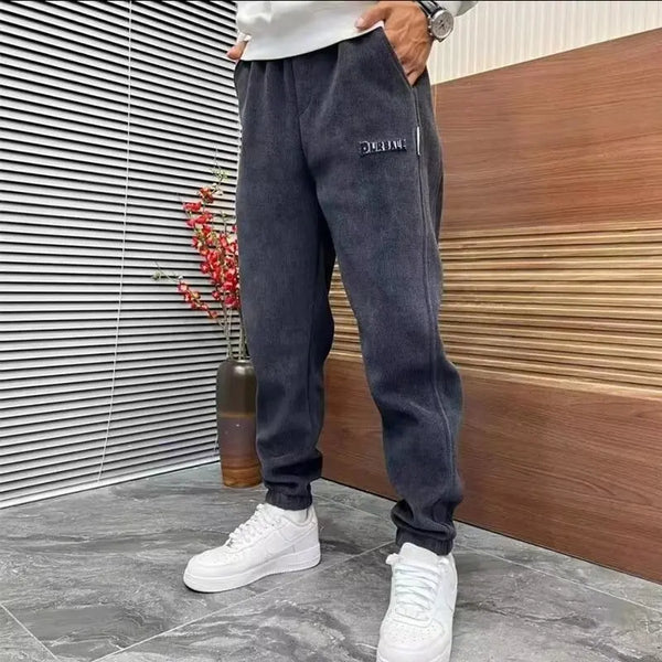 trendy loose fit corduroy harem pants fashionable versatile fleece lined sports ankle pants autumn winter mens casual pants relaxed fit trousers