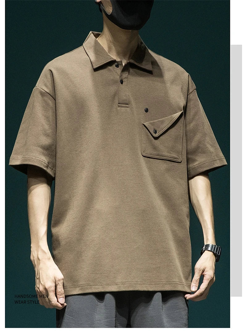 Gothic Angelcore design – Summer New Button Pocket Polo Shirt For Men Casual Short Sle