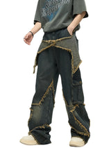 fashion patchwork frayed star denim straight jean pant men casual side pocket y2k trouser unisex hip hop streetwear jeans pants urban skinny jeans