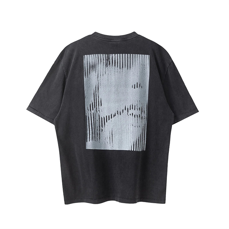 cyberpunk vintage t-shirt featuring new summer 24ss vintage retro portrait printing high street cotton casual loose tops t shirt pullover