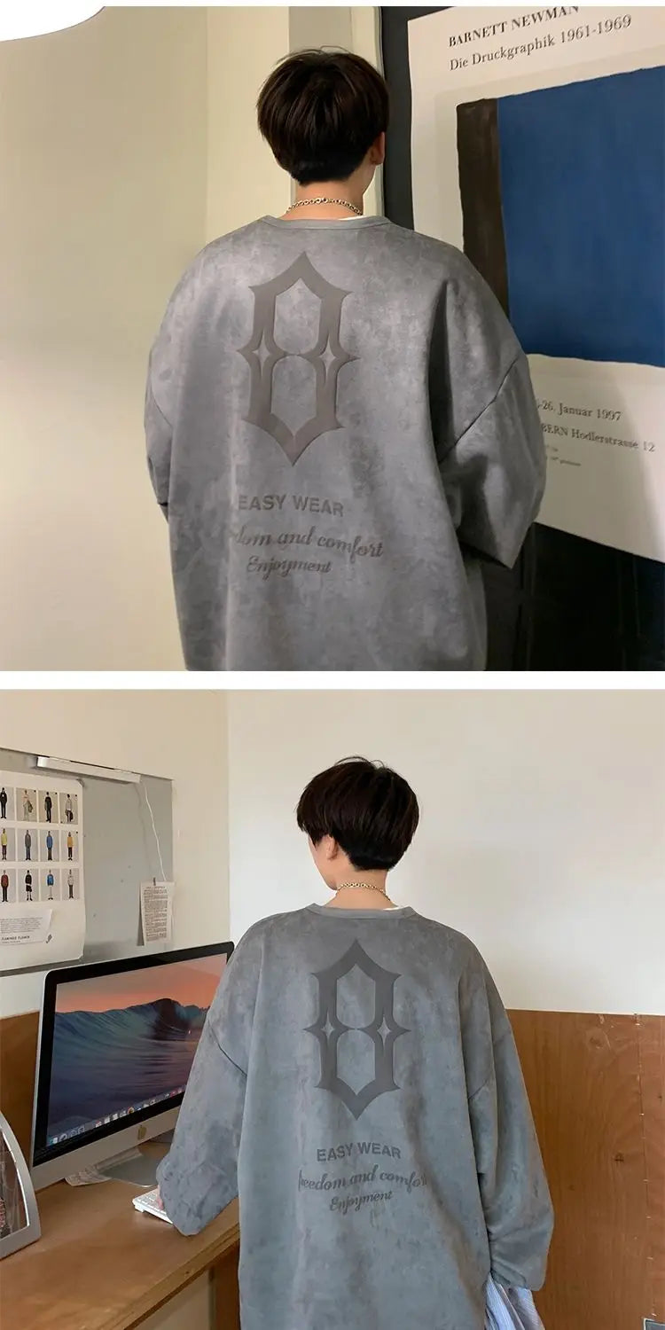 Super Hot Korean Suede Personalized Street Sweatshirt Men's American Loose Y2K Spring and Autumn Pullover Jacket Retro Ins Top