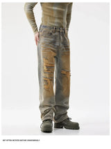 men patch hole distressed plus size denim pant ripped jeans streetwear fashion hip hop vibe loose casual baggy jeans trousers 40 unique jeans style 3177