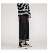 korean fashion mens baggy jeans classic all match solid color straight leg denim wide leg pants male light blue grey black unique jeans style 1137