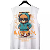Anime Graphic tee – 2024 Hip Hop Bear Printed Tank Top Men Summer Retro Basketball