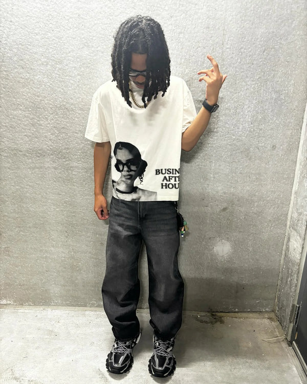 harajuku cartoon shirt with layered pastel flames and glitchcore print