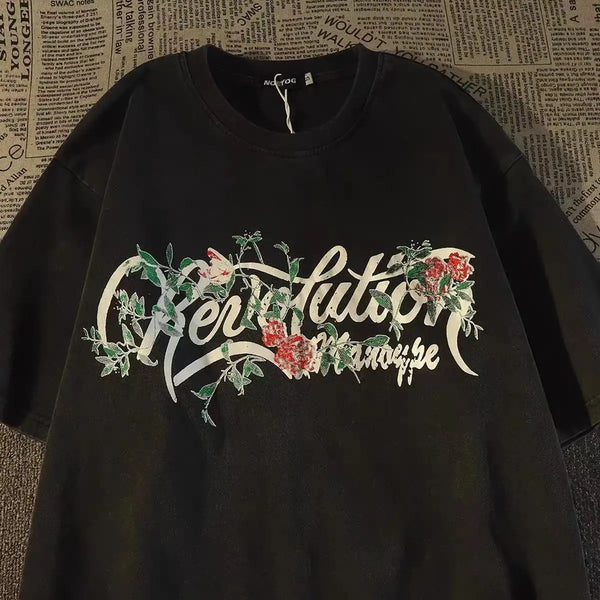 American retro high street skeleton butterfly pure cotton short-sleeved European and American fashion brand half-sleeved y2k top