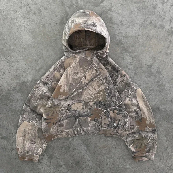 Y2K Harajuku Hoodie Vintage Camouflage Pattern Pullover Gothic Oversiz