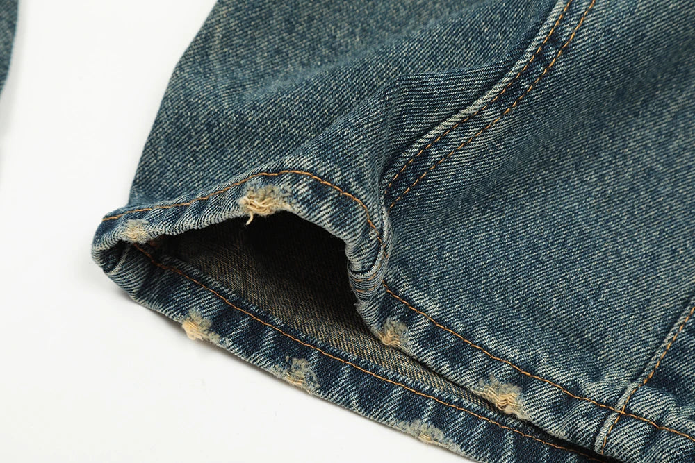streetwear side pockets pleated washed blue jeans unisex straight baggy y2k denim pants ropa hombre casual cargo pants oversized unique cargo style 1208