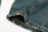 streetwear side pockets pleated washed blue jeans unisex straight baggy y2k denim pants ropa hombre casual cargo pants oversized unique cargo style 1208