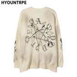 hip hop knitted sweater streetwear mens letter rose printed punk gothic oversized o neck pullover jumpers harajuku loose tops streetwear fashion hoodie, unique limited edition hoodie, Y2K vintage urban hoodie