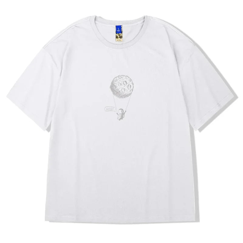 Gothic Graphic tee – Cartoon Funny Astronaut Print Male Short Sleeve Tee Tops Sum