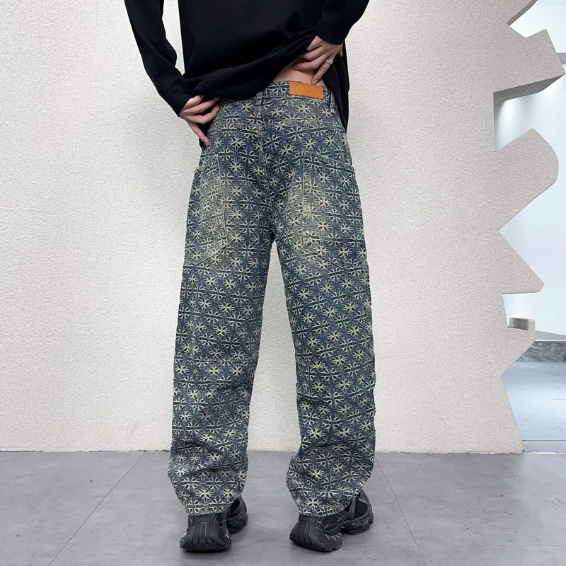 men jacquard loose casual hip hop vibe splice pocket denim baggy jeans pants man streetwear ripped jeans trousers boyfriend urban skinny jeans