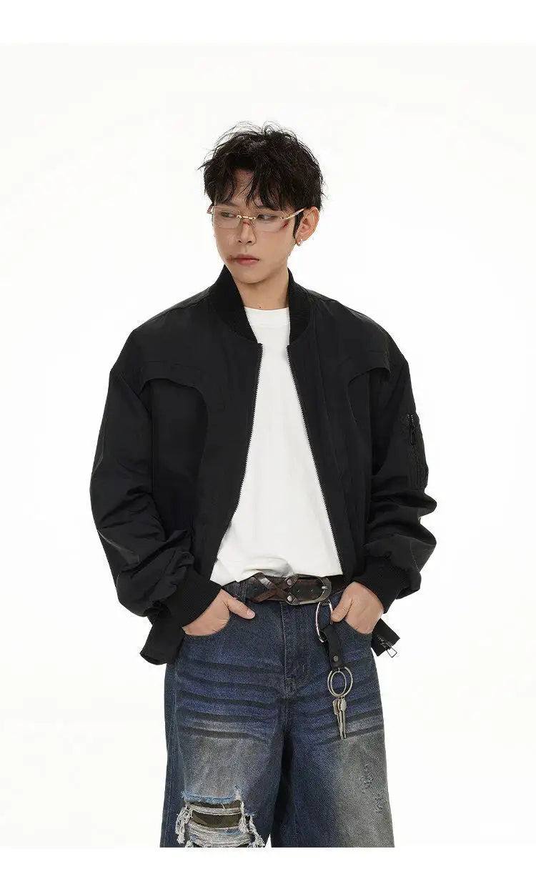 retro baseball outerwear, daily essential, men's streetwear fashion, trendy oversized fit, urban techwear design, modern hip 