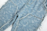 men distressed ripped patchwork paisley denim jean trouser fashion zipper biker jeans streetwear flare pants loose joggers jeans unique joggers style 5042