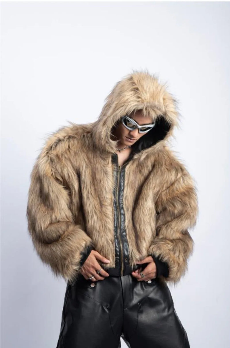 Integrated Fur Leather Men Cotton Jackets Thickened American High Street Motorcycle PU Leather Parkas Winter Couple Punk Outwear
