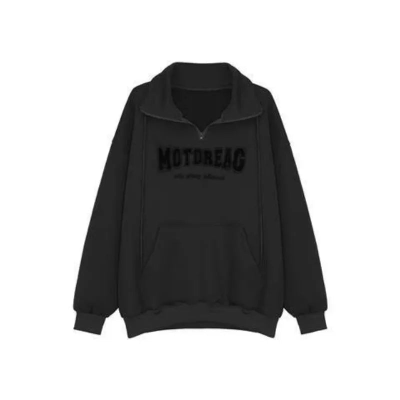 Street Half Zip Hoodie Mens Spring New Vintage Letter Embroidery Loose