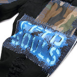 fashion ripped patchwork jeans men harajuku streetwear hip hop black jeans trend slim denim pants ripped baggy denim