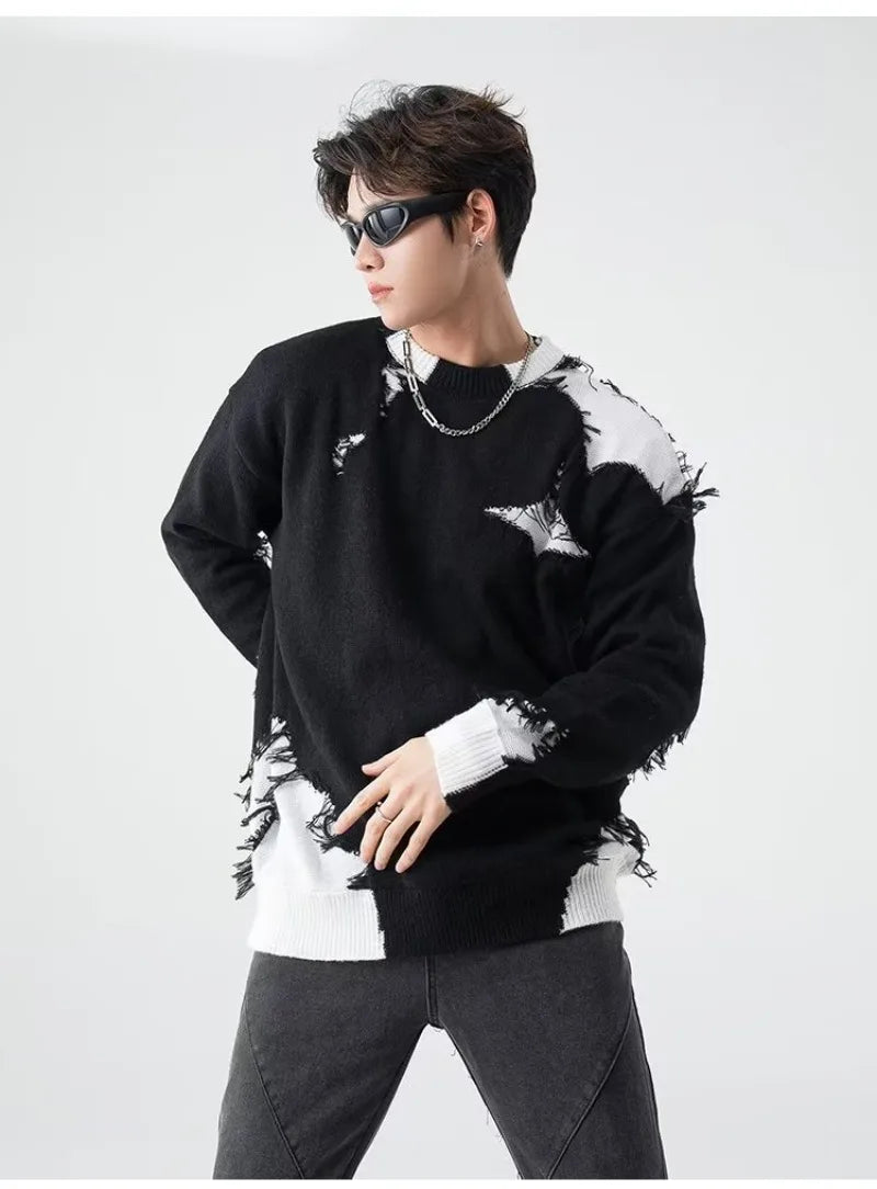oversized knit pullover, fall/winter fashion, soft knit pullover with flame design, y2k fashion statement