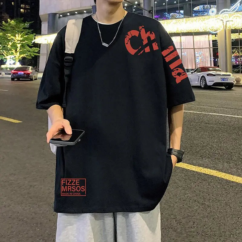 Glitchcore Anime panel – Korean Trendy Letter Printed Short Sleeved T Shirt For Men I