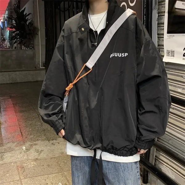 Mens Coat Spring And Autumn Stand Up Collar Half Zipper Oversize High