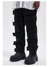 fashion velcros denim jean pants streetwear mens new casual hip hop streetwear tactical straight trousers joggers men y2k pants unique joggers style 3686