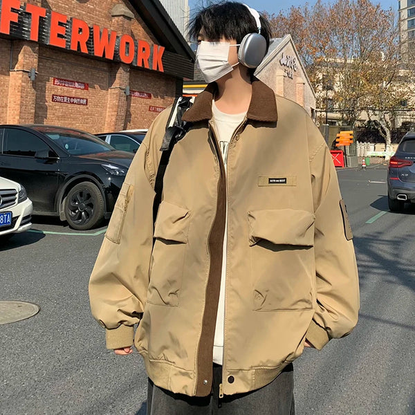 streetwear jacket featuring american style men loose pilot jacket multi pocket retro casual corduroy patchwork lapel jacket male outerwear workwear jacket design – premium quality jacket for men
