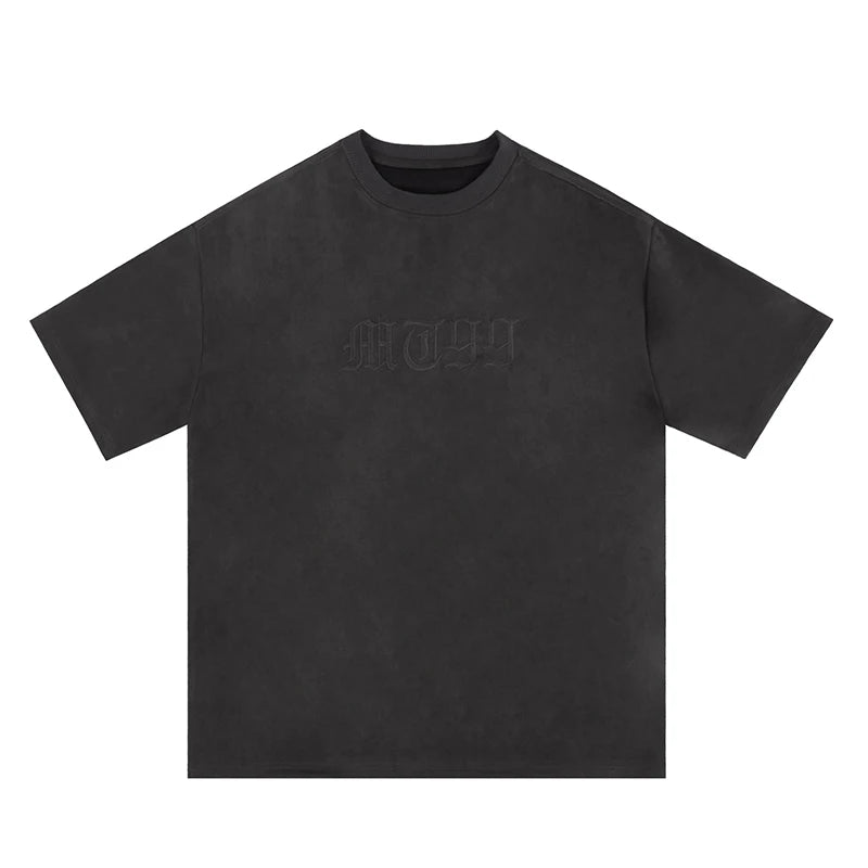 Original Letter Embroidery O Neck Suede Summer Short Sleeve Streetwear Casual Oversized Top