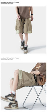 trendy patchwork shorts for men baggy track pants side pockets basketball short pants hip hop street male shorts unique shorts style 3237
