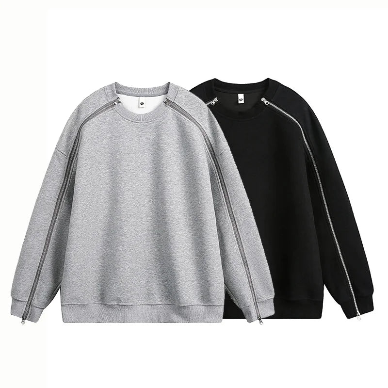 Zipper Pullover Sweatshirt Men Women Streetwear Fashion Loose Casual B