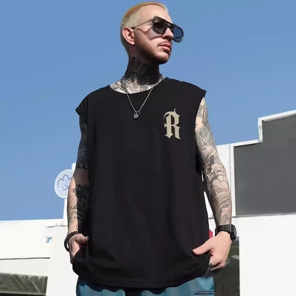 Skatercore Chrome print – Summer Vintage Letter Print Tank Top For Men Hip Hop Fashion