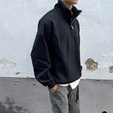 2024 New Half Zipper Design Sweatshirts For Men Autumn Y2K Vintage Stand Collar Pullover Hoodies Korean Fashion Casual