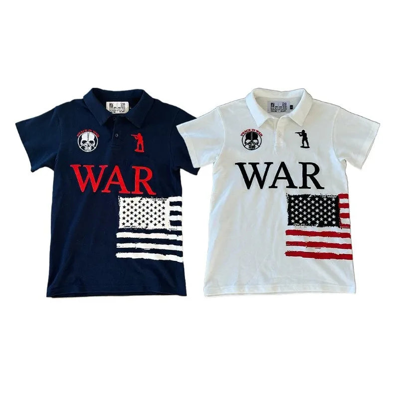 New Summer Skull Letter Print Oversized Lapel Top Men Y2k Loose Casual Street Hip-hop Rock Polo Shirt Short-sleeved Women
