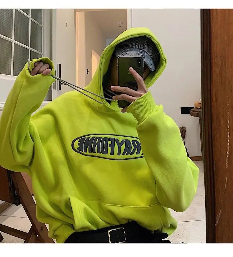 Trendy American Ins Green Hooded Sweatshirt for Men in Autumn 2024 New Trendy Brand Loose Y2K