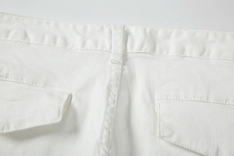 mens hole ripped white ankle zipper button jeans pants straight pockets solid color high street retro loose denim trousers unique jeans style 251