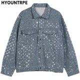 Hip Hop Sequins Denim Jacket Streetwear New Casual Long Sleeve Jean Coats Mens Autumn Winter Harajuku Cotton Outerwear blue s - variant style affeb2 for streetwear fashion