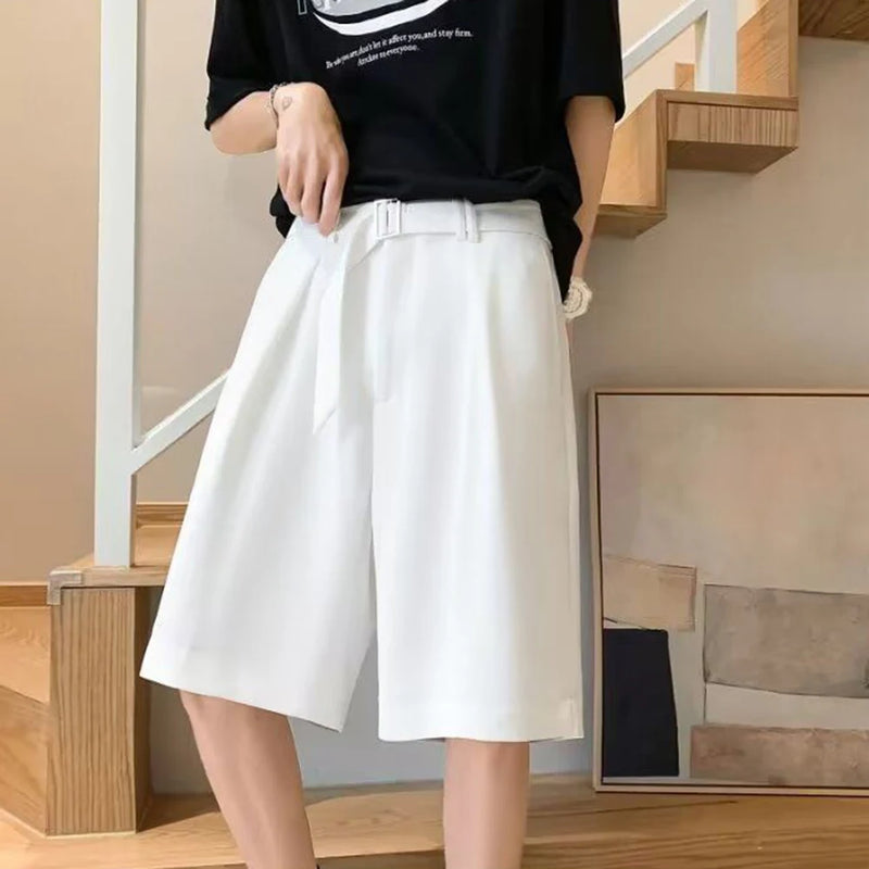 mens suit shorts summer fashion korean version solid color drape five point pants popular casual trend loose street y2k shorts techwear shorts