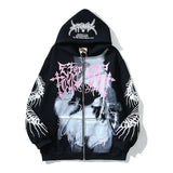 Chaopin High Street Brushed Kanye Vintage Dinosaur Bone Print Hoodie H