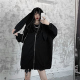 Autumn Winter Emo Bunny Hoodie Women Zip Up Kawaii Sweatshirt Rabbit E