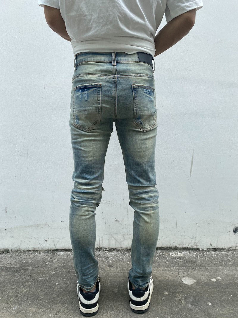 destroied ripped holes patckwork denim jean mens casual distressed washed biker jeans new fashion high street slim pants joggers unique joggers style 3378
