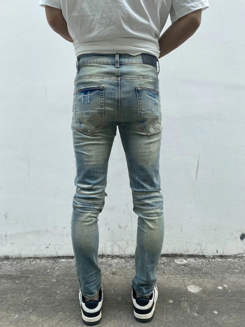 destroied ripped holes patckwork denim jean mens casual distressed washed biker jeans new fashion high street slim pants joggers relaxed fit joggers