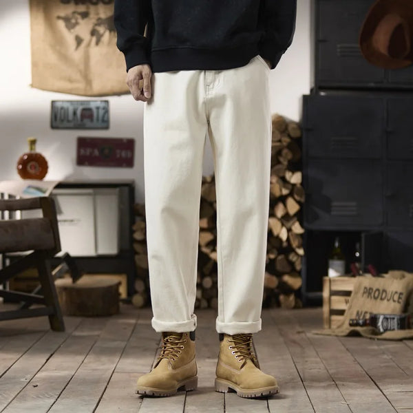 plus size 28 42 men streetwear fashion loose casual straight ankle length white denim jeans pant cityboy harem jeans trouser stacked flare jeans