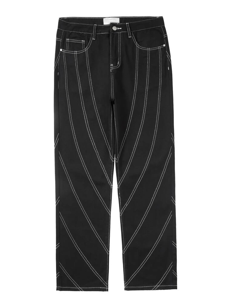 fashion design lines denim jeans mens zipper loose straight trousers hip hop new casual streetwear pants joggers baggy jeans unique joggers style 1438