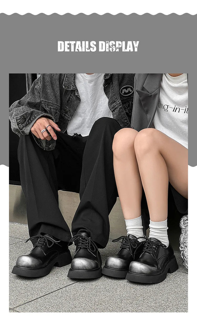 High Street Big Toe Leather Designer Shoes Men Women Streetwear Fashion Hip Hop Vintage Lightweight Casual Increase Derby Shoes