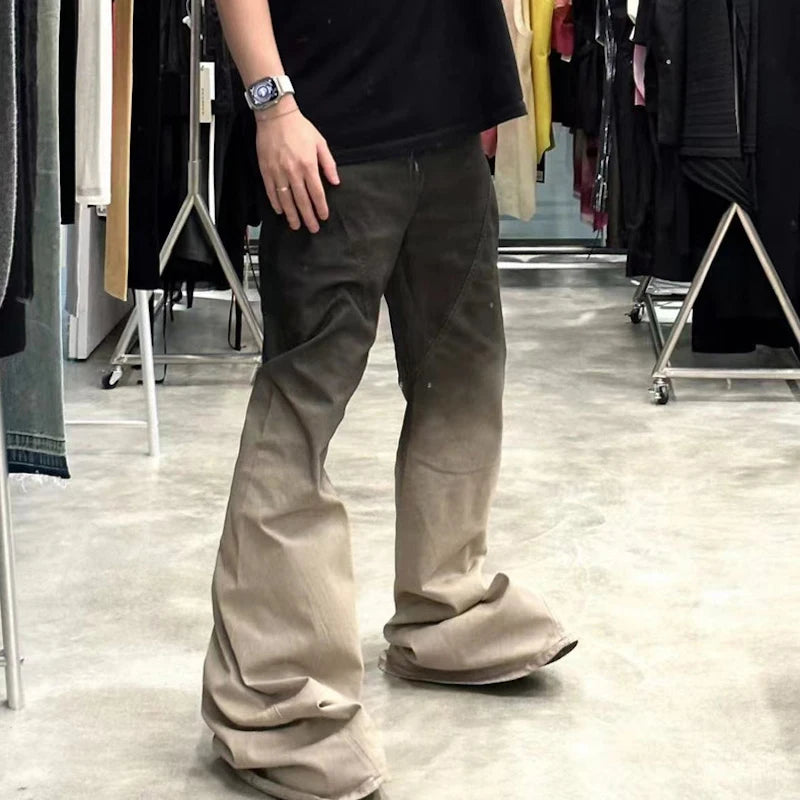 retro patchwork gradient slim flared jeans floor mop wide jean pants street wear new fashionable hip hop washed vintage mens vintage washed jeans