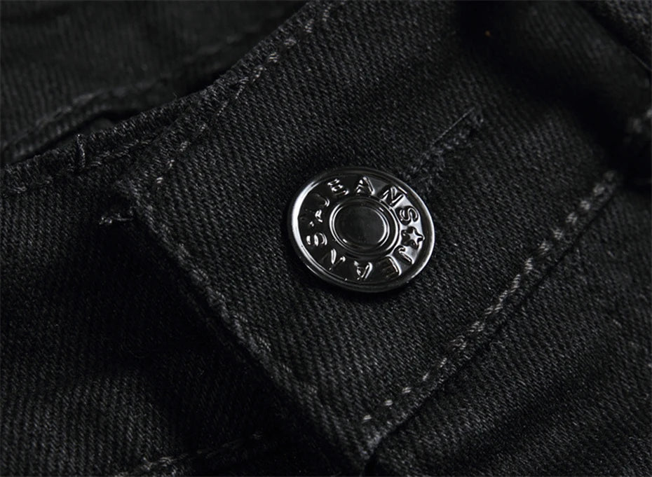 fashion ripped patchwork jeans men harajuku streetwear hip hop black jeans trend slim denim pants unique jeans style 342