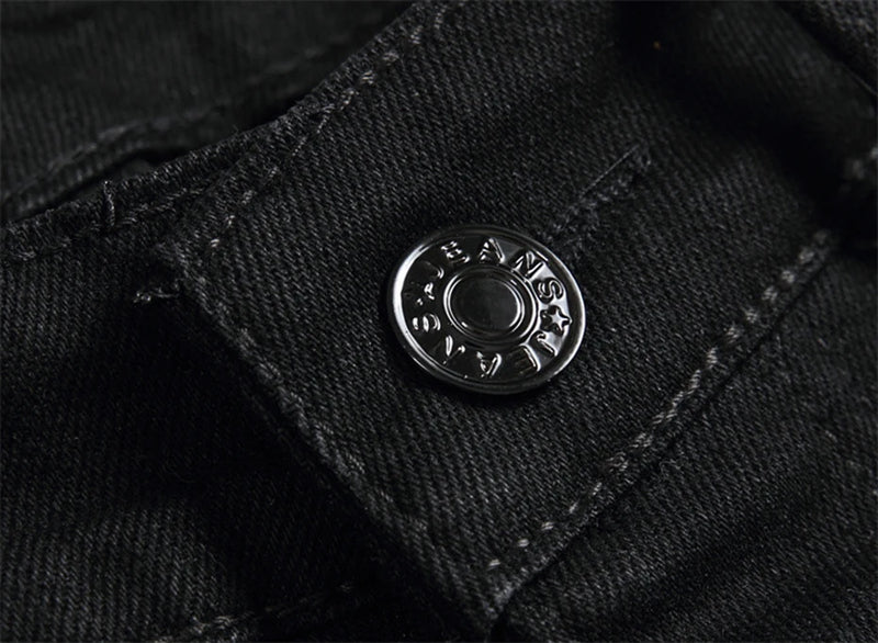 fashion ripped patchwork jeans men harajuku streetwear hip hop black jeans trend slim denim pants unique jeans style 342