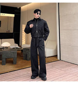 men 2 pieces sets quilted short cargo jacket pant autumn winter korean streetwear casual thicken bomber coat trousers suits unique cargo style 2771