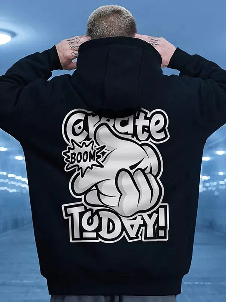 High Street Cartoon Finger Graphic Hooded Sweatshirts For Men Autumn Oversized Retro Couples Casual Hoodies y2k sudadera hombre